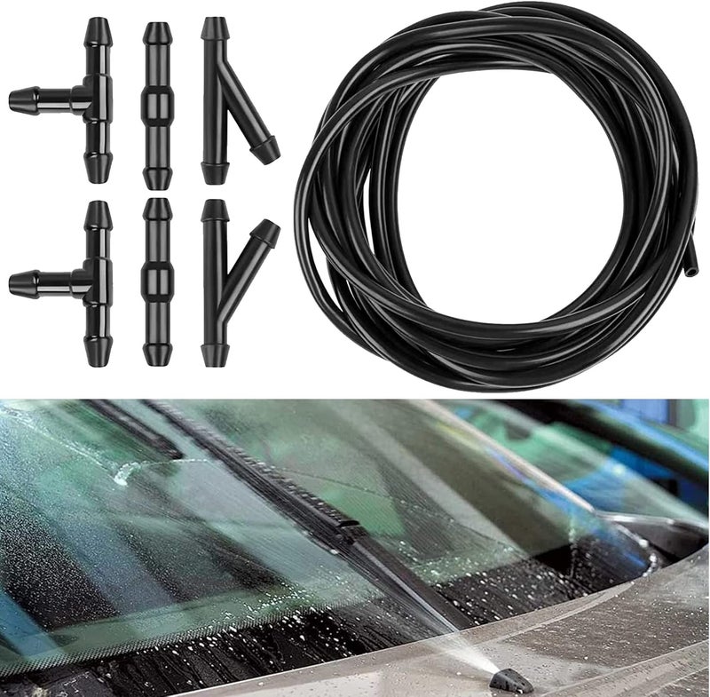 DWARFOO Windshield Washer Hose Kit, 3 Meter Washer Fluid Hose with 6 Pcs Hose Connectors, Universal Windshield Washer Nozzles Kit for Windshield Washer Nozzle Installation, Connect Car Water Pump and Nozzles - Image 1